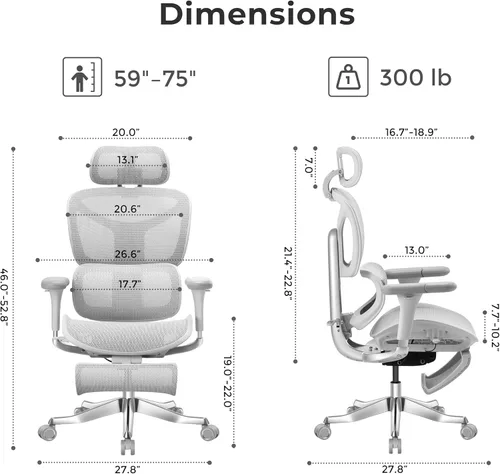 Miniatura 2 de WELAX S9 Pro - Silla de oficina ergonómica de malla con reposapiés y reposabrazos ajustables 6D, silla de escritorio cómoda, profundidad del asiento