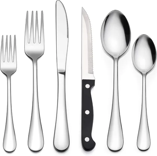Miniatura 8 de LIANYU Juego de cubiertos negros de 36 piezas con cuchillos para carne, cubiertos de acero inoxidable para 6, utensilios de cocina modernos, acabado