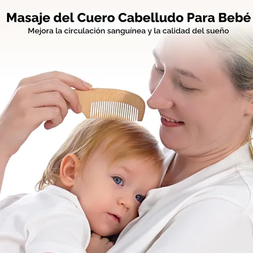 Miniatura 5 de Yoofoss Juego de 4 piezas de cepillo y peine para bebé, cepillo de madera para bebé con pelo de cabra ultra suave natural, cepillo de pelo para bebé