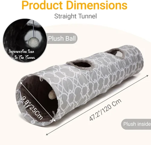 Miniatura 4 de Túnel Geométrico Recto para Gatos con Felpa en el Interior, Juguetes para Gatos Túnel Plegable con Pelotas, para Conejos, Gatitos, Hurones