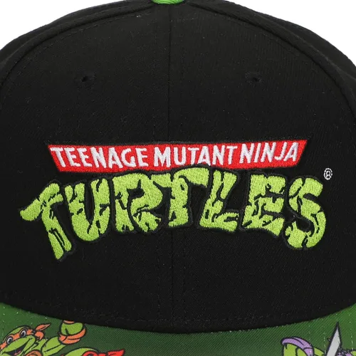 Miniatura 3 de TMNT Classic Retro Cartoon Characters & Logo Hombres Negro Precurve Snapback Sombrero, Negro