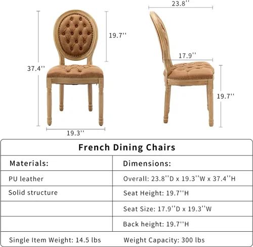 Miniatura 3 de ODUSE-DAILY French Country - Juego de 2 sillas de comedor de color caramelo, sillas de cocina y comedor, sillas de cocina de piel sintética, Ámbar
