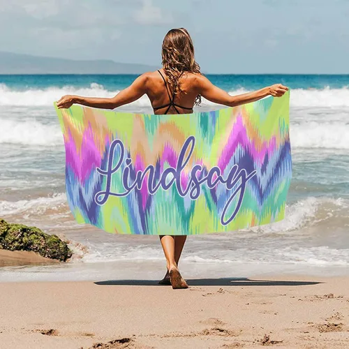 Miniatura 2 de MyPupSocks Toallas de playa personalizadas de teñido anudado para niños y adultos, toalla de piscina, regalos personalizados con nombre, toallas