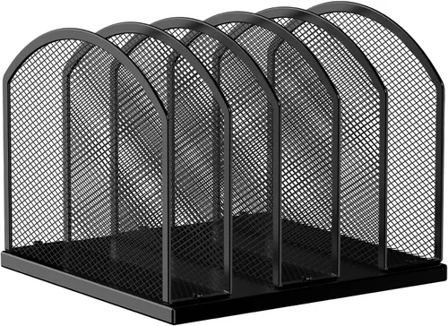 Gawerk Organizador de escritorio vertical de 5 secciones, organizador de carpetas de malla de 5 secciones para oficina, hogar y aula (1, negro)