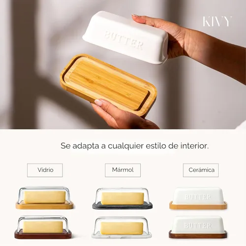 Miniatura 4 de Mantequera de vidrio KIVY con tapa hermética que mantiene la mantequilla suave - Para encimera y estante de la puerta del refrigerador - Bandeja