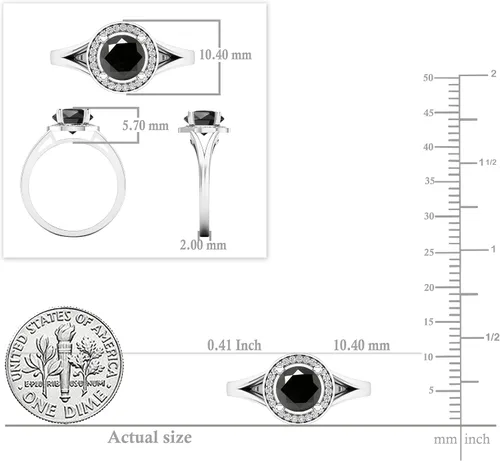 Miniatura 39 de Dazzlingrock Collection Anillo de compromiso redondo de 0.276 in con halo de diamante blanco y vástago dividido para ella en oro macizo de 14