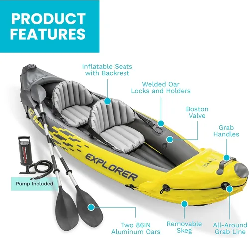 Miniatura 5 de Intex 68307EP Explorer K2 Juego de kayak inflable: incluye remos de aluminio de lujo de 86 pulgadas y bomba de alto rendimiento - PVC superfuerte