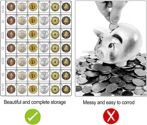 Miniatura 6 de Páginas de monedas de 42 bolsillos para coleccionistas, páginas estándar de colección de monedas de 9 agujeros que se adaptan a la mayoría