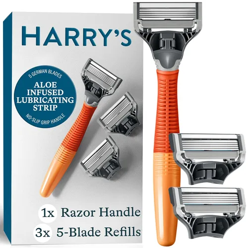 Miniatura 8 de Harry's Kit de afeitado original para hombre, mango de afeitar y 3 cartuchos de repuesto de cuchillas de afeitar, diseño alemán, azul océano