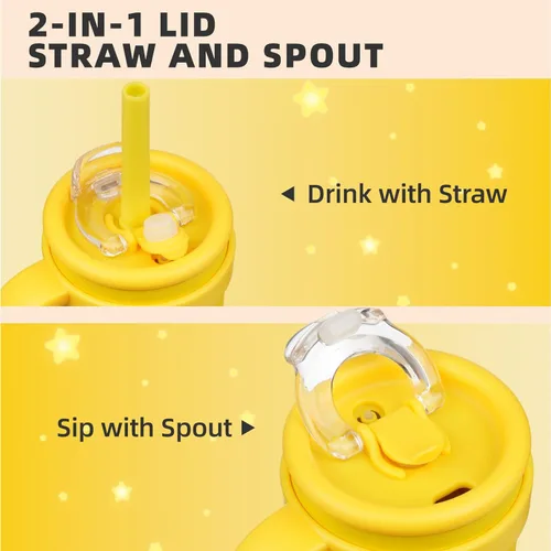 Miniatura 2 de Konokyo Vaso de 14 onzas con asa lateral, botella de agua aislada con popote y tapa 2 en 1, taza de acero inoxidable, taza de café de viaje