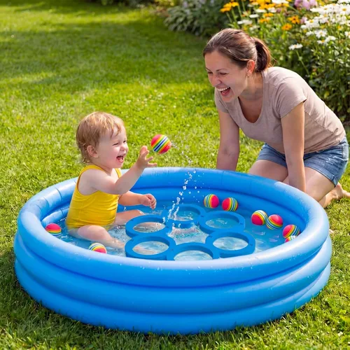 Miniatura 7 de Hiboom Juego de piscina con puntuación, combo de flotadores de espuma para piscina con 10 bolas de lanzamiento coloridas, juego de lanzamiento