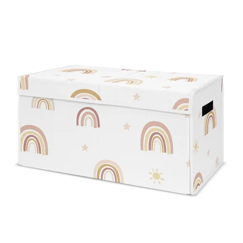 Sweet Jojo Designs Caja de almacenamiento de juguetes de tela bohemia con arco iris para bebé, habitación de niños, color rosa pálido, oro rosa,
