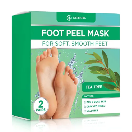 DERMORA Mascarilla exfoliante para pies, pies secos y agrietados, callo, removedor de piel muerta, pies suaves para bebés, aroma a árbol de té,