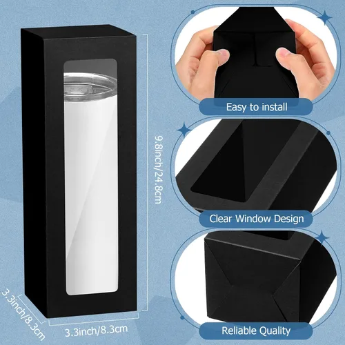 Miniatura 2 de Honoson Caja de regalo de 24 vasos con cinta para sublimación, cajas de exposición de vidrio transparente para vasos de 12 onzas, 16 onzas, 20 Negro