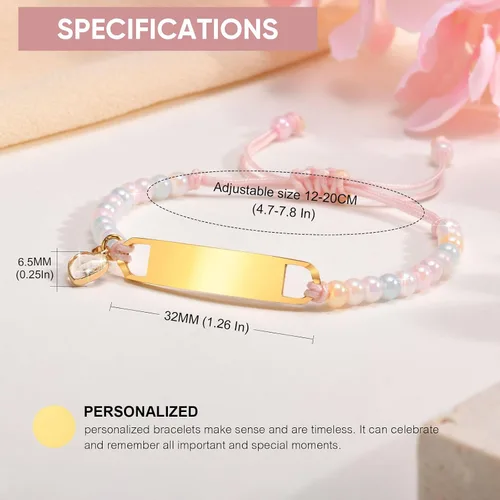 Miniatura 37 de Pulsera de barra para bebé: chapado en oro de 18 quilates, pulsera con placa de identificación personalizada para niños pequeños de mamá, nombre