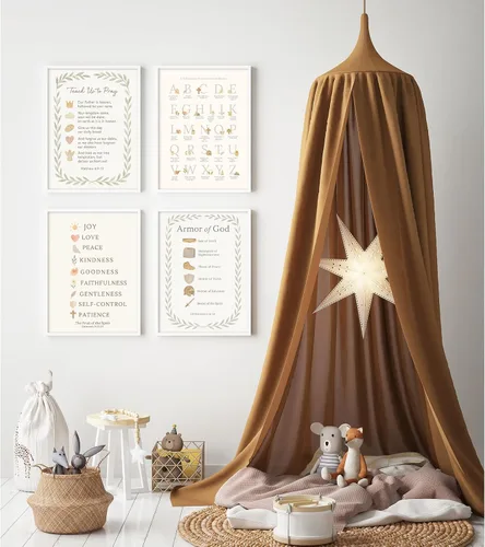 Miniatura 7 de Arte de pared para sala de juegos para niños, póster de lienzo con versículo bíblico, decoración de pared del alfabeto abc, imágenes de escrituras