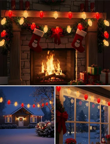 Miniatura 7 de Luces de Navidad Jumbo Rojas y Blancas de 16 Pies para Exteriores, Cadena de Bombillas LED Gigantes de Navidad para Árbol, Porche, Patio y Valla
