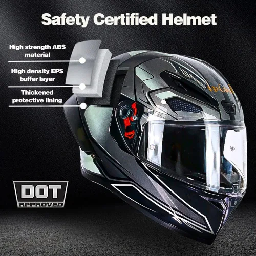 Miniatura 2 de Casco de motocicleta Bluetooth de cara completa, aprobado por DOT, casco antivaho, doble visera, casco de bicicleta de calle, altavoz dual integrado