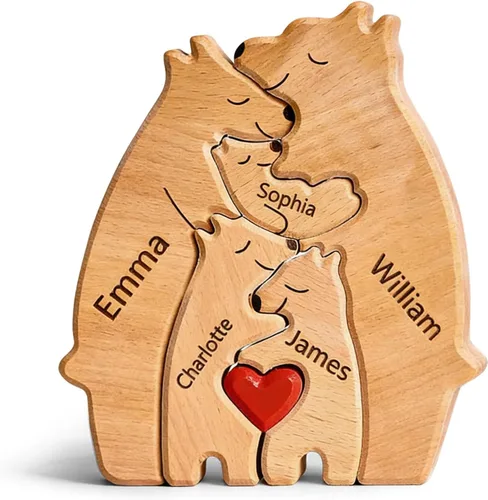 Miniatura 8 de Rompecabezas de oso de madera personalizado con apellidos de 1 a 8 familiares, escultura personalizada con nombre de familia, ideal para Navidad