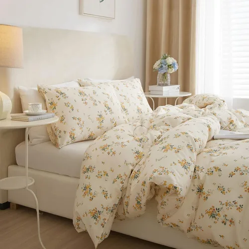 Miniatura 4 de EAVD - Juego de funda de edredón floral amarillo, tamaño Queen, de algodón, reversible, con estampado de jardín, floral, estético, 1 funda