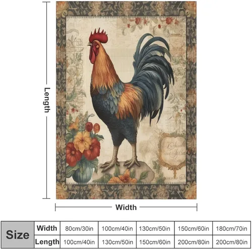 Miniatura 2 de Manta de gallo con encanto de campo, manta de forro polar de felpa de 30 x 40 pulgadas, manta de franela súper suave para decoración de sofá, cama
