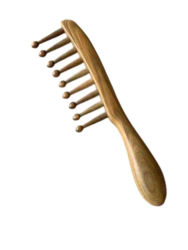 Peine de masaje meridiano de nueve dientes de sándalo verde para el crecimiento del cabello, masaje del cuero cabelludo, cuidado facial y relajación