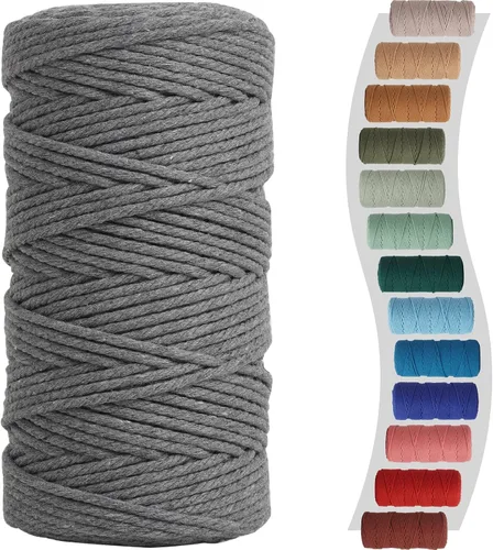 Miniatura 32 de Cordón de macramé de 1/8 pulgadas 220 yardas (200 metros) suministros naturales de macramé, hilo de macramé, cuerda de algodón de color, cuerda