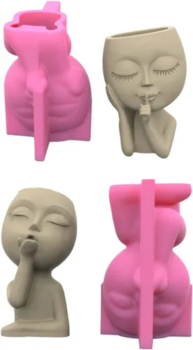 Miniatura 6 de Moldes de hormigón para macetas, 2 piezas de molde de silicona para macetas de figura de cabeza de niña pequeña, molde de silicona para decoración