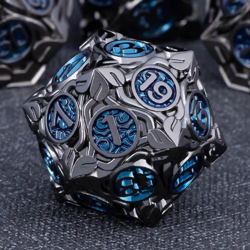 KERWELLSI - Juego de dados metálicos DND D&D, 7 piezas con diseño de enredaderas naturales, dados de juego de rol con caja de regalo, dados negros y