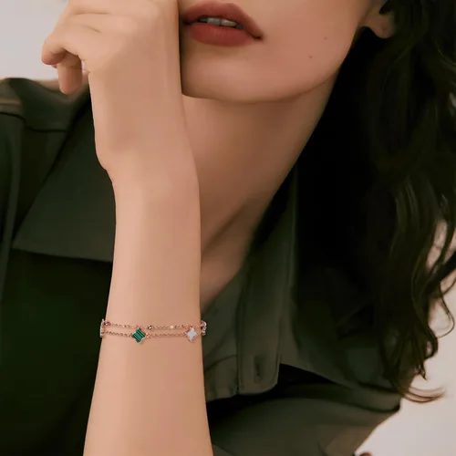 Miniatura 5 de Hothink Pulseras para mujer, pulsera de trébol de moda, pulsera de oro rosa, pulsera de trébol de la suerte, negro, rojo, verde, blanco, pulsera