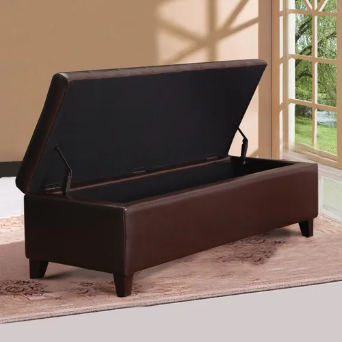 Miniatura 4 de Banco otomano rectangular copetudo de almacenamiento de cuero regenerado para mesa de centro para dormitorio, sala de estar (marrón)