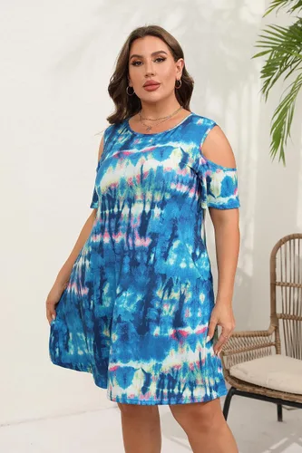 Miniatura 12 de Hbeyyto - Vestido informal de manga corta con hombros descubiertos para mujer, holgado y con bolsillos, talla grande