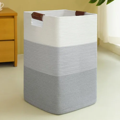 Miniatura 11 de Cesta de Ropa Sucia 96L Extra Grande Cesta de Lavandería, Cesta Tejida para Mantas, Cesta de Almacenamiento Tejida de Algodón con Asas para Sala
