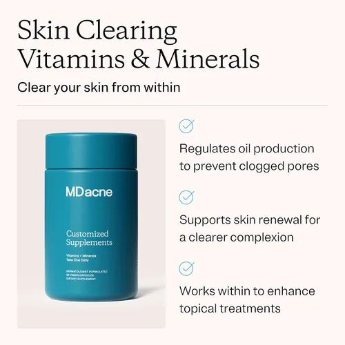 Miniatura 2 de MDacne Vitaminas y minerales suplementos para limpiar la piel (paquete de 3) - 30 cápsulas veganas - Apoya el tratamiento tópico del acné y promueve
