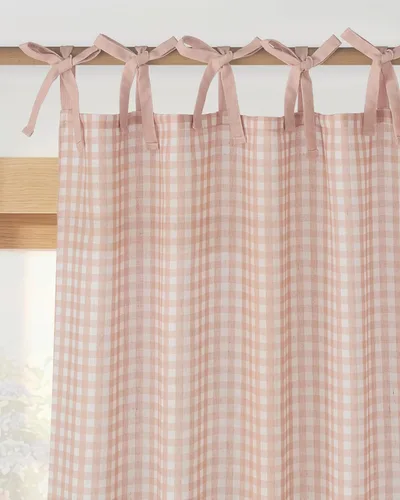 NICETOWN Cortinas de cuadros color rosa rubor para habitación de niños, cortinas de ventana a cuadros con nudo en la parte superior para habitación