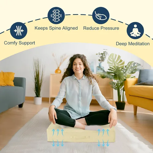 Miniatura 6 de Wellsin Cojines de Suelo Cuadrados Sólidos para Adultos y Niños - Cojín Grande de Suelo para Meditación y Asiento con Espuma Gruesa y Funda de Beige