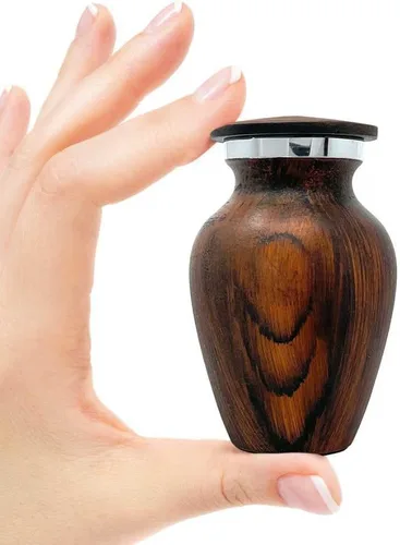 Miniatura 4 de Urna pequeña de recuerdo para cenizas humanas - Memorial de apariencia de madera de cerezo - Mini urna hecha a mano para compartir - Aluminio 1