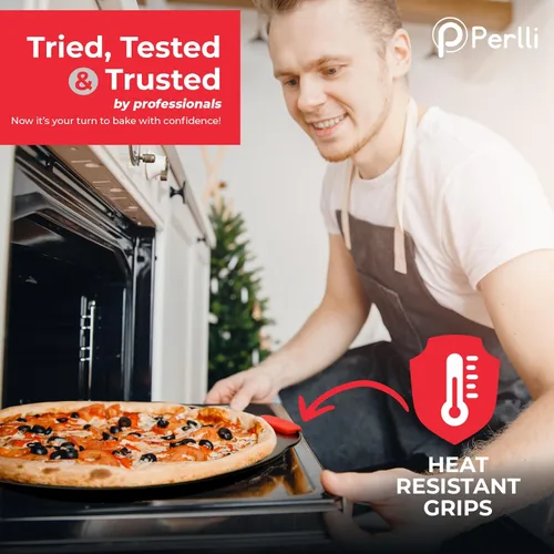 Miniatura 6 de PERLLI Juego de 10 moldes antiadherentes para hornear, acero al carbono sin BPA, con asas de silicona, juego de horno de cocina apilable, bandeja