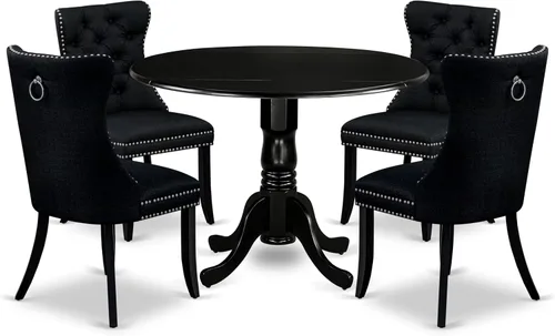 Miniatura 15 de East West Furniture DLDA5-BLK-32 - Juego de mesa de comedor de 5 piezas contiene una mesa de cocina redonda con gotas y 4 sillas tapizadas de tela