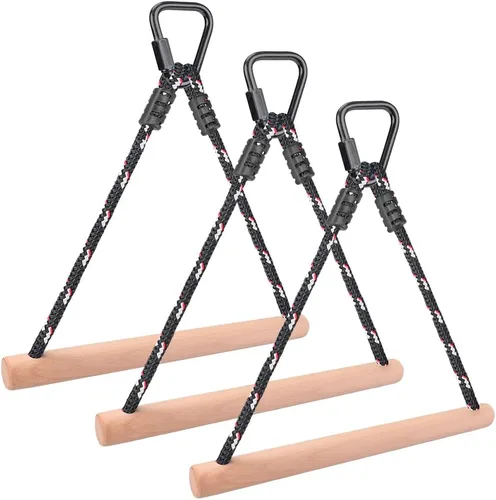 Miniatura 9 de BeneLabel Juego de 2 barras de mono Ninja para carreras de obstáculos, barra de columpio trapecio de capacidad de 250 libras para madera Slackline