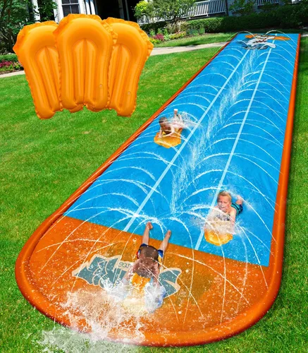 Miniatura 9 de Spring Water Tobogán acuático para patio trasero de niños, 17 pies x 3 carriles de carreras, toboganes de agua deslizantes con aspersor para edades