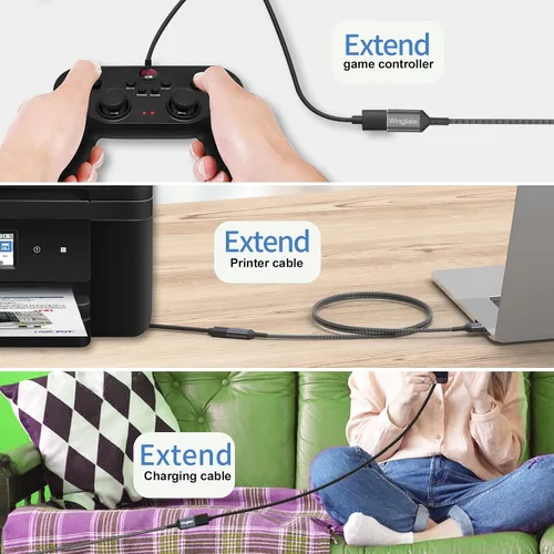 Miniatura 6 de Cable de extensión USB 3.0 de 4 pies tipo A, macho a hembra, cable de extensión USB de múltiples puertos compatible con impresora, teclado, unidad