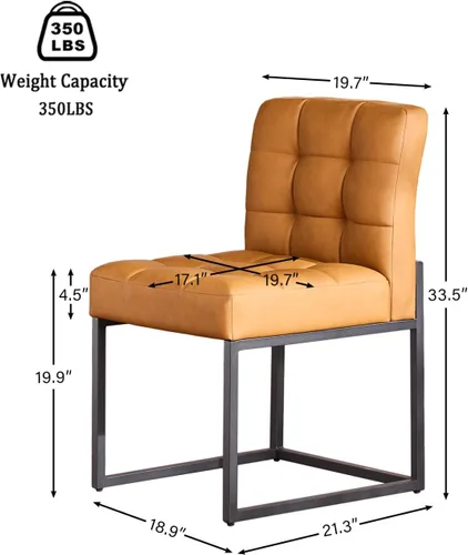 Miniatura 2 de GrandNoor Brown Faux Leather Dining Chairs Set of 2, Mid-Century Modern Dining Room Chairs with Armless, Checkered Kitchen Chair with Metal Legs