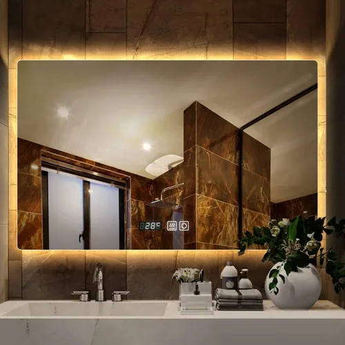 Miniatura 2 de Espejo de maquillaje rectangular sin marco, espejo de baño LED de tacto inteligente, luz cálida, espejo de pared horizontal/vertical, pantalla