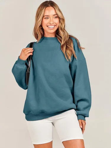 Miniatura 6 de ANRABESS Sudadera de gran tamaño para mujer, de forro polar, manga larga, cuello redondo, informal, para otoño 2023, ropa de moda