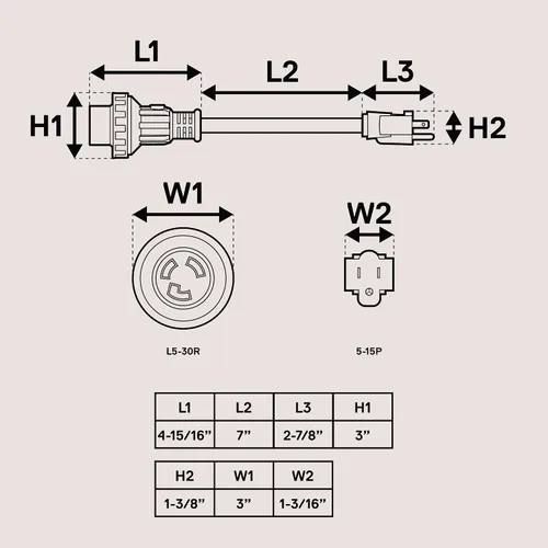 Miniatura 7 de True Mods Cable Adaptador de Potencia para RV de 30A a 15A 125V [NEMA L5-30R 3 Pin Hembra a 5-15P 3 Puntas Macho] [Bloqueo de Giro] [ETL]