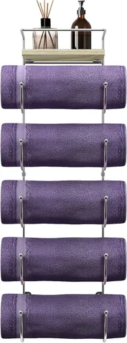 Miniatura 9 de Sorbus Toallero de baño – Toallero de metal de 5 niveles con estante de madera para toallas de baño enrolladas, toallas de baño, ropa de cama