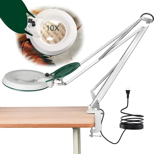 Miniatura 9 de 10 lupas con luz y soporte, lámpara de escritorio con luz LED regulable con abrazadera, lupa manos libres, brazo de acero inoxidable ajustable