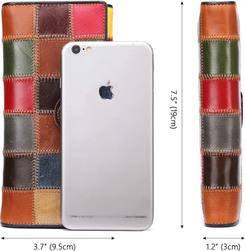 Miniatura 5 de MASIWEI Cartera de piel auténtica con retazos para mujer, multicolor, triple, tarjetero, organizador de dinero con monedero, Multicolor3