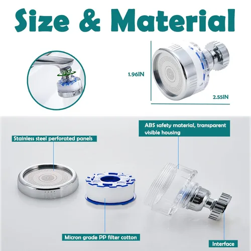 Miniatura 2 de LiXiongBao Purificador de agua giratorio de 360 grados, reducción de cloro, ABS y acero inoxidable, 3 cartuchos de filtro incluidos